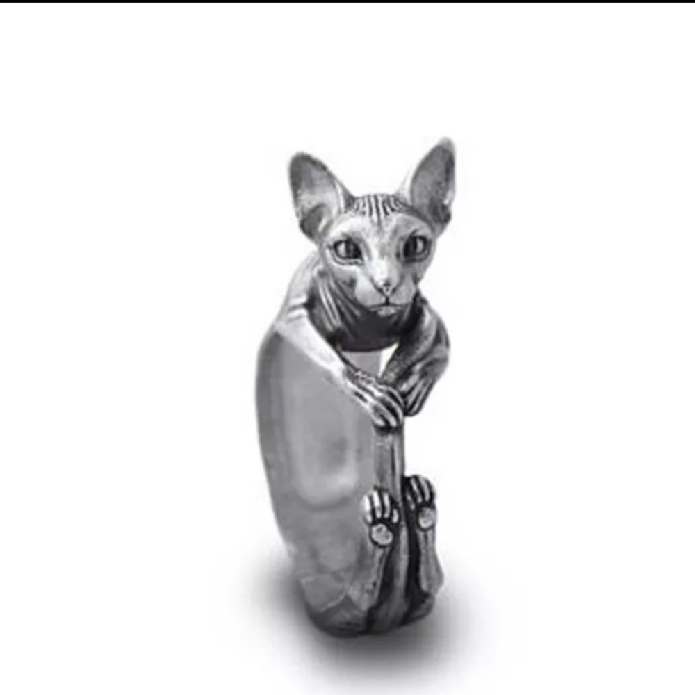 NWT SILVER SPHYNX/SIAMESE CAT RING